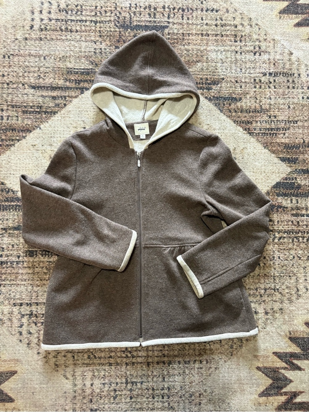 J. Jill Brown Cotton Wool Hooded Zip Sweater Jacket Peplum Pockets Medium